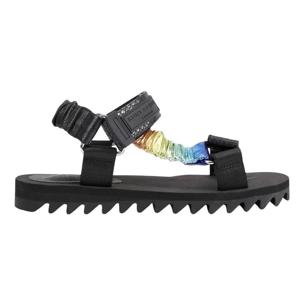 Kurt Geiger‎ Size 10.5 44.5 Orion Black with Multi Metallic Strap Flat Sandal